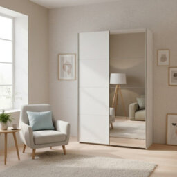 Sophistispace 2 Door Sliding Wardrobe With Mirror Internal Shelves Sleek White Finish For Contemporary Bedrooms White Gloss - thumbnail 2