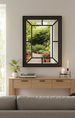 Biznest Large Black Window Wall Mirror Enchanted Window Style Hallway Wall Mirror 61X76 Cm - image 1
