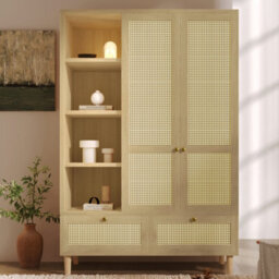 Btm Rattan Wardrobe, 2 Door Armoire With Hanging Rail, 4 Shelves, 2 Drawers  Anti Tip Kit, Oak, 120 X 50 X 180Cm - thumbnail 9