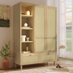 Btm Rattan Wardrobe, 2 Door Armoire With Hanging Rail, 4 Shelves, 2 Drawers  Anti Tip Kit, Oak, 120 X 50 X 180Cm - thumbnail 8
