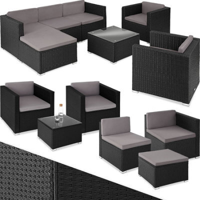 Tectake Garden Furniture Set Lignano - Modular Outdoor Sofa, 2 Armchairs, Coffee Table  - Black - image 1