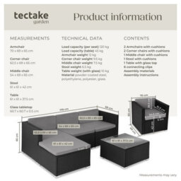 Tectake Garden Furniture Set Lignano - Modular Outdoor Sofa, 2 Armchairs, Coffee Table  - Black - thumbnail 6