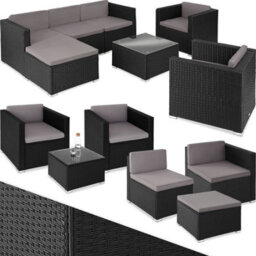 Tectake Garden Furniture Set Lignano - Modular Outdoor Sofa, 2 Armchairs, Coffee Table  - Black - thumbnail 1