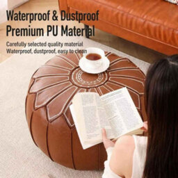 Pu Leather Moroccan Style Round Storage Ottoman Pouf - thumbnail 4