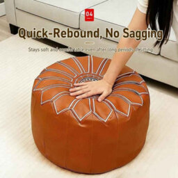 Pu Leather Moroccan Style Round Storage Ottoman Pouf - thumbnail 5