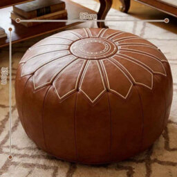 Pu Leather Moroccan Style Round Storage Ottoman Pouf - thumbnail 2