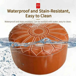 Pu Leather Moroccan Style Round Storage Ottoman Pouf - thumbnail 3