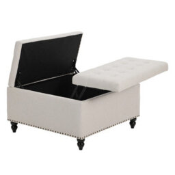 Living And Home Square Beige Linen Upholstered Storage Ottoman With Lift-Top And Flip Design - thumbnail 4
