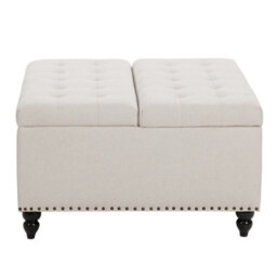 Living And Home Square Beige Linen Upholstered Storage Ottoman With Lift-Top And Flip Design - thumbnail 3