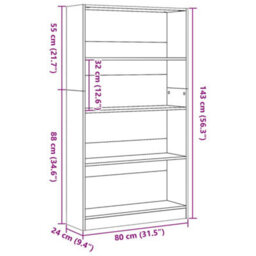 Berkfield Bookcase Grey Sonoma 80X24X143 Cm Engineered Wood - thumbnail 9