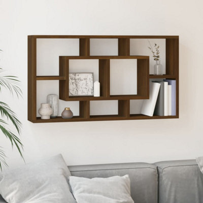 Berkfield Wall Display Shelf 8 Compartments Brown Oak - image 1