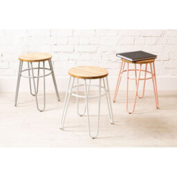 Orsina White Metal And Elm Wood Round Stool, Small Hairpin Stool, Versatile Metal Stool For Home, Office, Bedroom - thumbnail 3