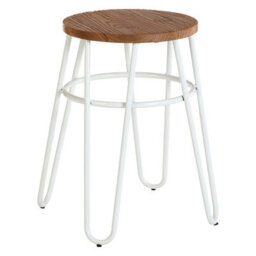 Orsina White Metal And Elm Wood Round Stool, Small Hairpin Stool, Versatile Metal Stool For Home, Office, Bedroom - thumbnail 2