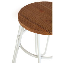 Orsina White Metal And Elm Wood Round Stool, Small Hairpin Stool, Versatile Metal Stool For Home, Office, Bedroom - thumbnail 4