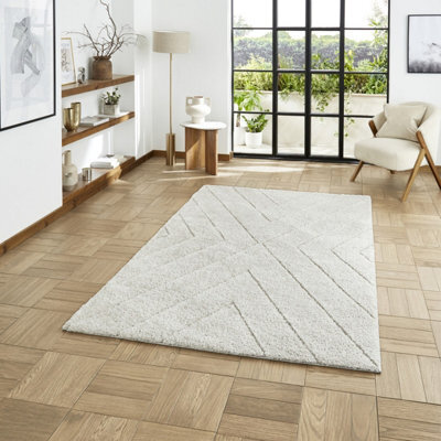 Silver Grey Geometric 30mm Thick Shaggy Rug, Stain-Resistant Modern Rug For Bedroom, Living, Dining Room-200Cm X 290Cm - image 1