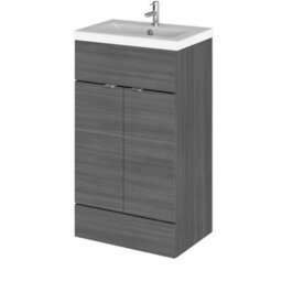 Hudson Reed Fusion Floor Standing 2 Door Vanity Unit & Ceramic Basin, Sink Vanity Unit, Anthracite Woodgrain, 500mm - thumbnail 2