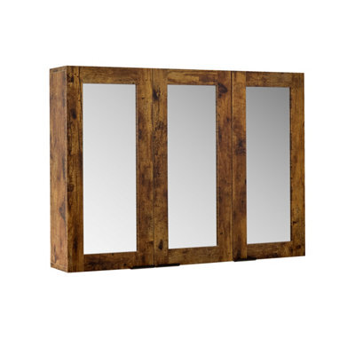 Homestylestore 900 X 650mm Dark Oak Wall Mounted Mirrored Door Bathroom Cabinet And Black Finger Pull Handles - image 1