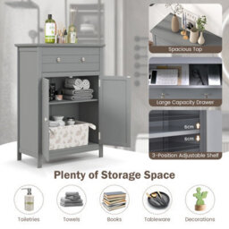 Costway Bathroom Floor Cabinet Freestanding Storage Cupboard With Double Door-Grey - thumbnail 7