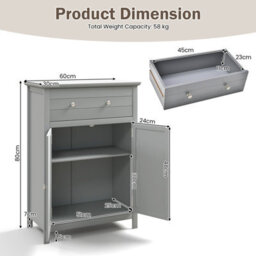 Costway Bathroom Floor Cabinet Freestanding Storage Cupboard With Double Door-Grey - thumbnail 3