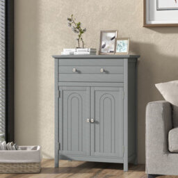 Costway Bathroom Floor Cabinet Freestanding Storage Cupboard With Double Door-Grey - thumbnail 4