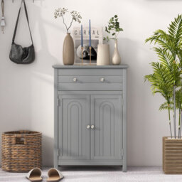 Costway Bathroom Floor Cabinet Freestanding Storage Cupboard With Double Door-Grey - thumbnail 5