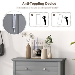 Costway Bathroom Floor Cabinet Freestanding Storage Cupboard With Double Door-Grey - thumbnail 8