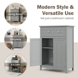 Costway Bathroom Floor Cabinet Freestanding Storage Cupboard With Double Door-Grey - thumbnail 9