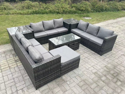 Fimous Outdoor Rattan Garden Furniture Lounge Sofa Set  Oblong Rectagular Coffee Table Big Footstool And 2 Small Stools - image 1
