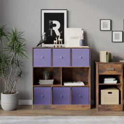 Urbn-Living Urbnliving Asymmetrical 8 Cube Bookcase Shelf Storage Unit W/ 6 Fabric Drawer Inserts (Rustic Brown+Lilac) - thumbnail 4