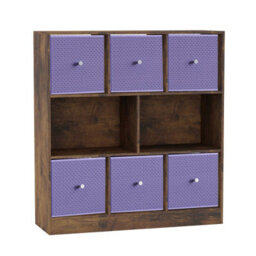 Urbn-Living Urbnliving Asymmetrical 8 Cube Bookcase Shelf Storage Unit W/ 6 Fabric Drawer Inserts (Rustic Brown+Lilac) - thumbnail 3