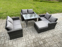 Fimous 7 Seater Rattan Wicker Garden Furniture Patio Conservatory Sofa Set With Rectangular Dining Table Love Seat Sofa - thumbnail 2