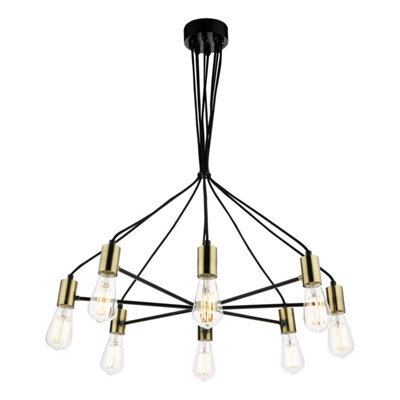 DAR Gabriel 8 Light Pendant Satin Black Antique Gold - image 1