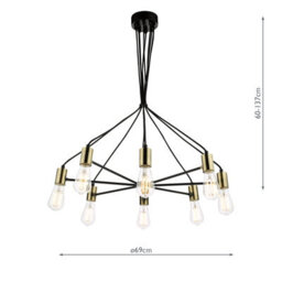 DAR Gabriel 8 Light Pendant Satin Black Antique Gold - thumbnail 4