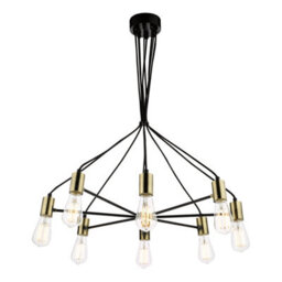 DAR Gabriel 8 Light Pendant Satin Black Antique Gold