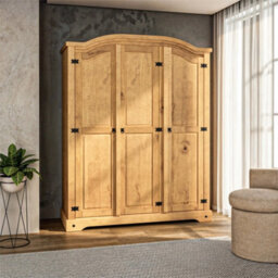 3 Door Arch Top Solid Pine Wardrobe Bedroom - thumbnail 5