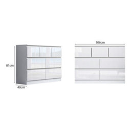 Fwstyle Stora White Gloss 7 Drawer Merchant Chest (H) 86Cm (W) 106Cm (D) 40Cm Extra Deep Drawers - thumbnail 9