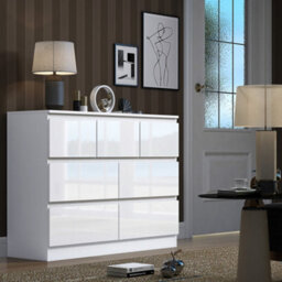 Fwstyle Stora White Gloss 7 Drawer Merchant Chest (H) 86Cm (W) 106Cm (D) 40Cm Extra Deep Drawers