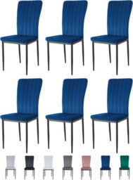 MCC Direct Set Of 6 High Back Dining Chairs Velvet Fabric Kitchen Dining Seating Blue - Elle By Mcc