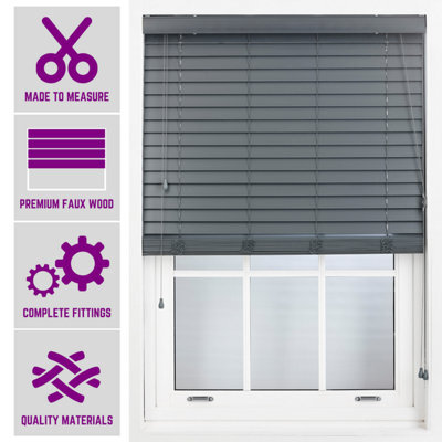Furnished Made To Measure Faux Wood Venetian Blinds - Dark Grey 50mm Slats Blinds For Windows And Doors (W)180Cm (L)210Cm - image 1