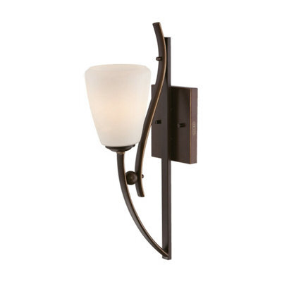 Elegant Curved Metal Wall Light With Opal Etched Glass Shade - Led E27 60W In Palladian Bronze