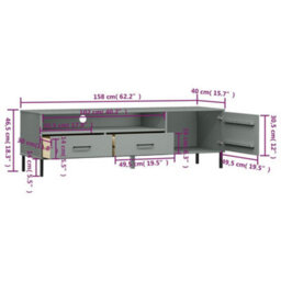Berkfield Tv Cabinet With Metal Legs Grey Solid Wood Pine Oslo - thumbnail 8