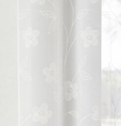 Tyrone Textiles Pair Of Sienna White Floral Paste Print Patterned Voile Panels With Rod Pocket Header 183 Cm - thumbnail 3