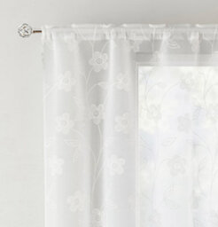 Tyrone Textiles Pair Of Sienna White Floral Paste Print Patterned Voile Panels With Rod Pocket Header 183 Cm - thumbnail 2