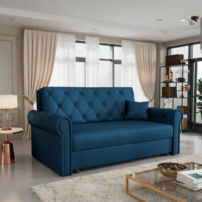 Viva Roma Iii Living Room Sofa Bed With Storage Polyurethane Foam Hr Foam Wave Springs Metal Legs 168X85X98Cm Blue - image 1
