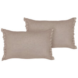 Beliani Set Of 2 Decorative Cushions Sassafras Linen 30 X 45 Cm Light Brown Solid