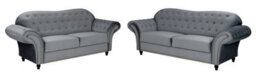 Lyon Chesterfield Style French Velvet Grey Fabric 3 + 2 Seater Sofa - thumbnail 1