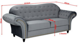 Lyon Chesterfield Style French Velvet Grey Fabric 3 + 2 Seater Sofa - thumbnail 4