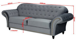 Lyon Chesterfield Style French Velvet Grey Fabric 3 + 2 Seater Sofa - thumbnail 3