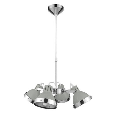 Orsina 4 Shade Grey Pendant Light With Chrome Detailing, Luxrious Ceiling Fixture, Hanging Lamp With Ceiling Mount