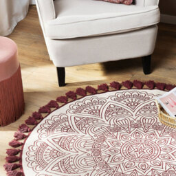 Beliani Ayakli 120Cm Round Cotton Rug Red Mandala Print For Living Room - thumbnail 2